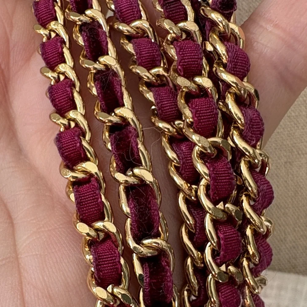 Liz Claiborne Gold and Burgundy braided velvet layered  Chain Necklace